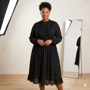 Torrid Black Chiffon Long Sleeve Bib Front Midi Dress Size 3X